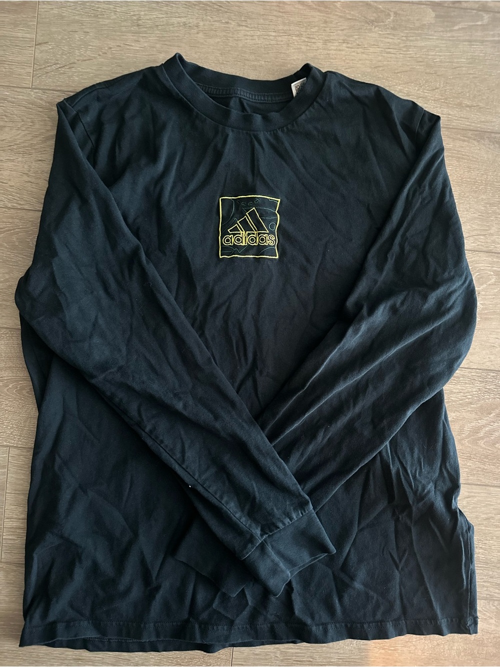 adidas Black Long Sleeve Tee with Yellow Logo
